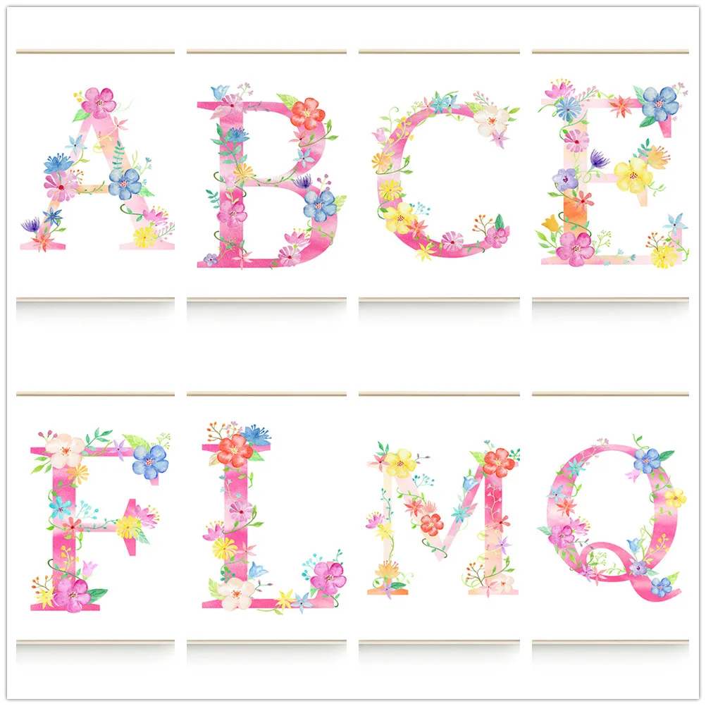 Розовые буквы маргаритки нордическая Картина на холсте цельные настенные