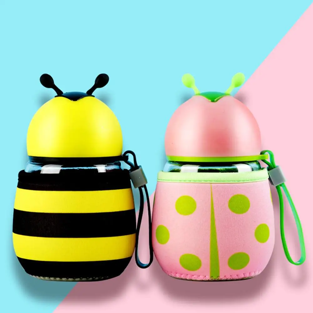 Стеклянная бутылка для воды 300 мл мультяшная Милая пчела божья коровка