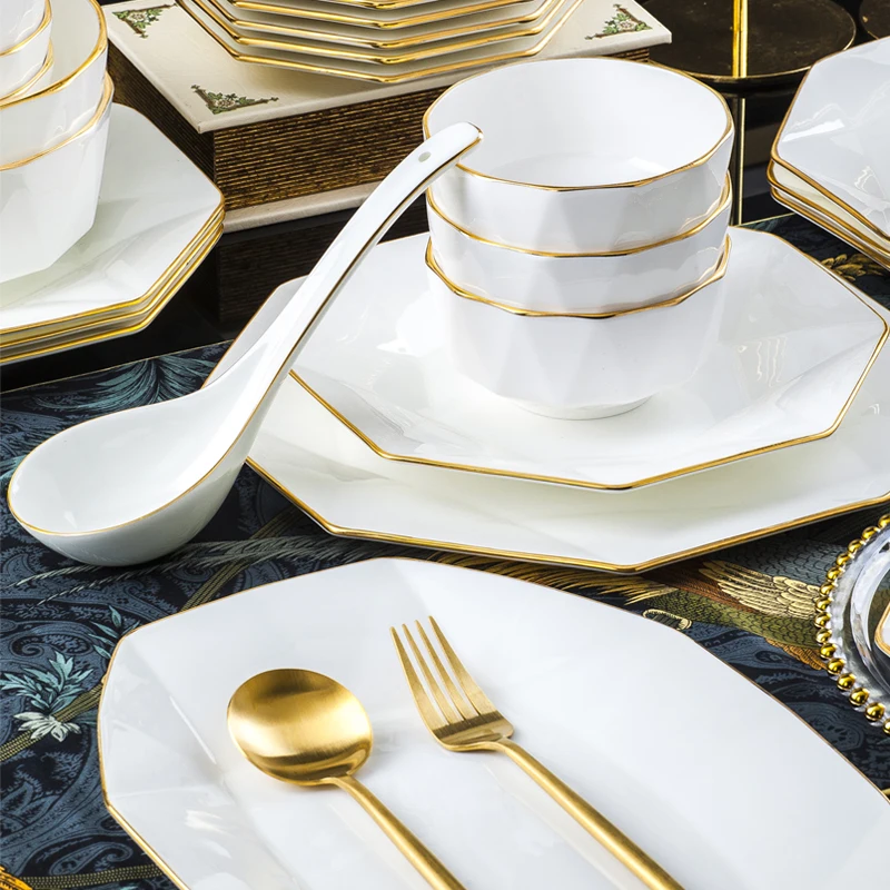 

Set Of Dishes And Dishes European Style Free Combination Jingdezhen Ceramic Rice Bowl Plate Simple Bone China Tableware
