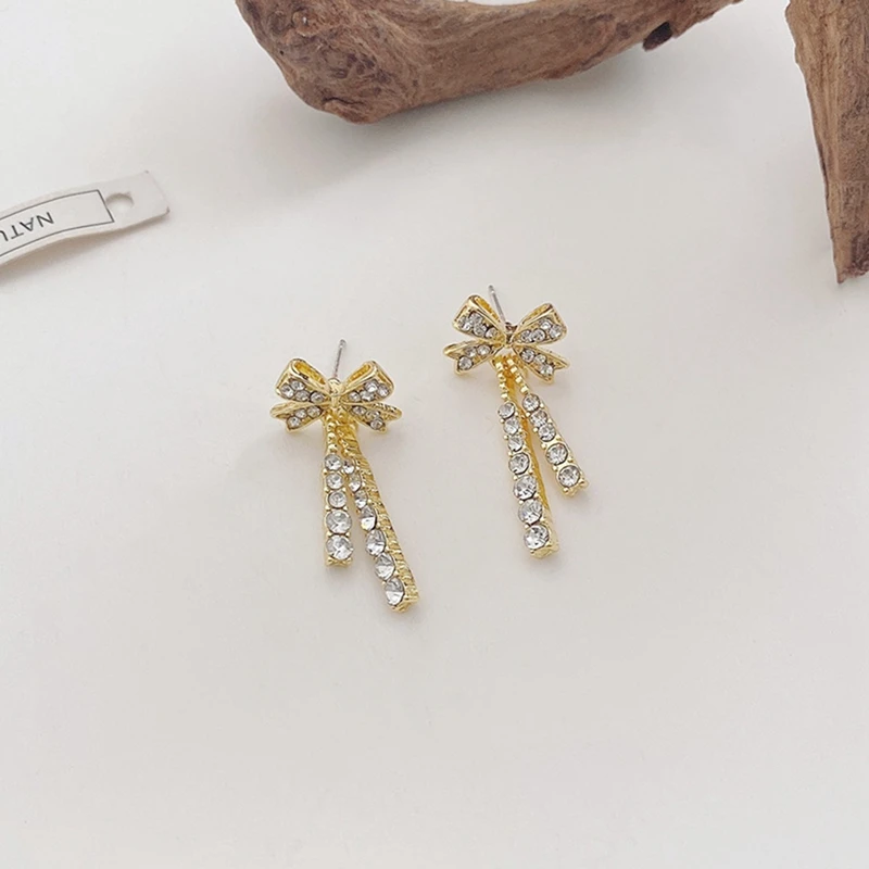 

Full Rhinestone Bowknot Tassel Earrings Golden Fashion Earrings Jewelry Butterfly Earrings Best Gifts for Women and Girls 3.1cm
