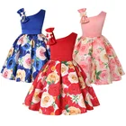 Детское платье на одно плечо, с цветочным принтом, для дня рождения, свадьбы, вечевечерние, От 3 до 9 лет