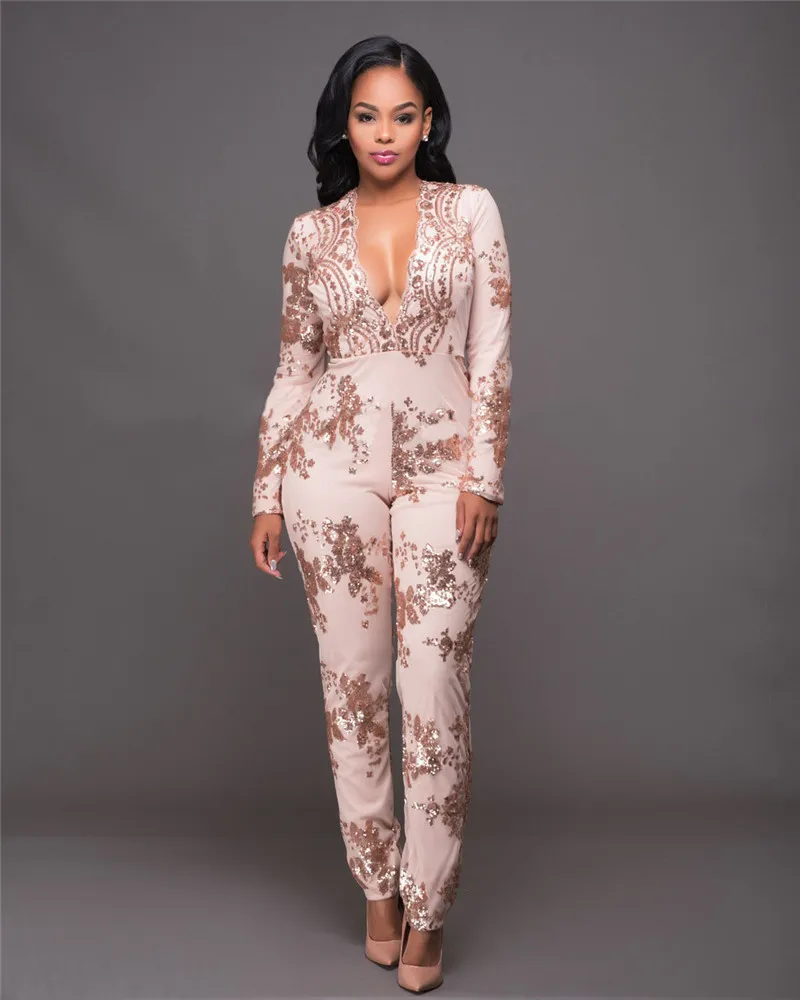 Женские изысканные комбинезоны с блестками кружевные сексуальные длинные штаны