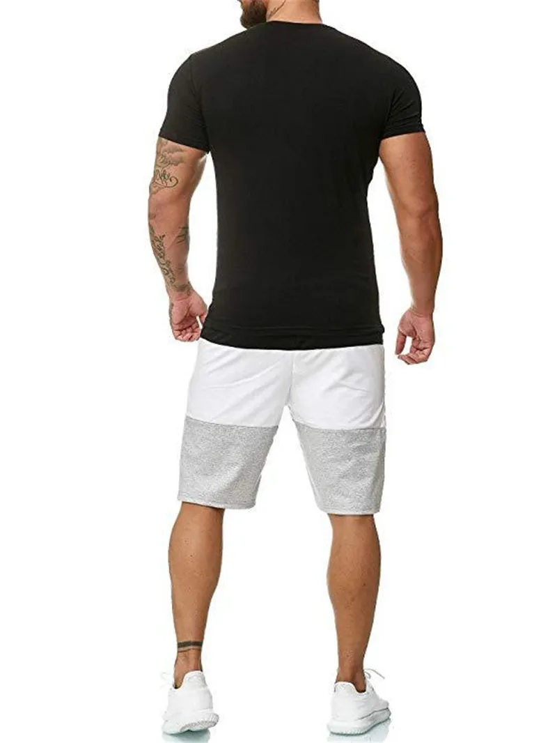 

ICCLEK 2021 men's summer splicing short-sleeved casual sports round neck color t-shirt foreign trade shorts suit mens clothes