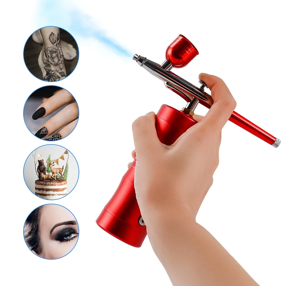 Red Mini Air Compressor Spray Gun 40ml Dual Action Airbrush Kit Compressor  For Art Car Model Tattoo Nail Design Nail Tools Set