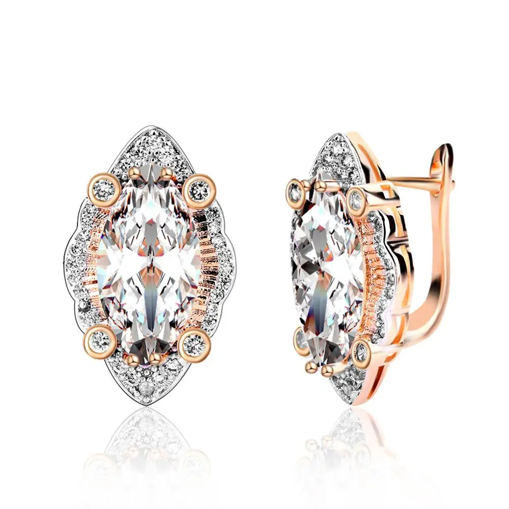 gold HanCheng New Fashion Luxury Leaf Copper Golden Zircon CZ Gem Stone Plated Silver Stud Earrings For Women Jewelry brincos bijoux - Окраска металла: gold