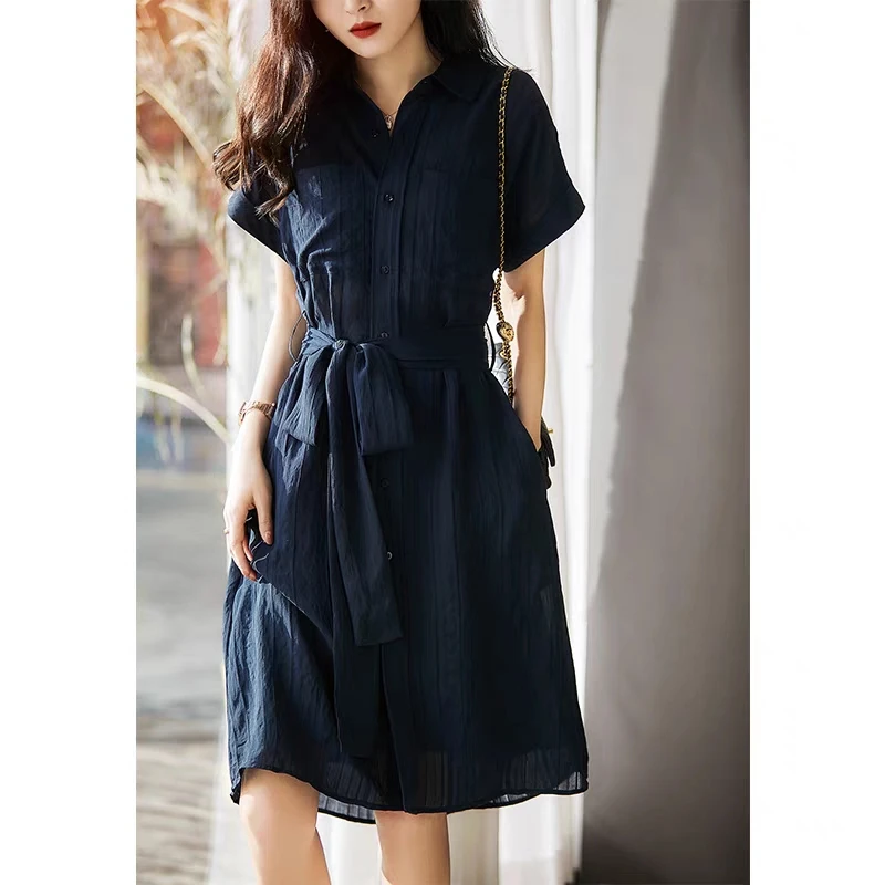 

2021 Summer New Women's Fashion Hot-Selling Retro Texture Slim-Fit Commuter Dress Vestidos