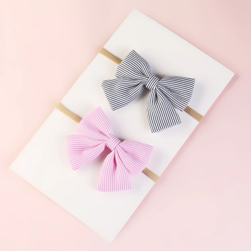 5 шт./лот хлопковые повязки ручной работы с бантиком полосатые эластичные