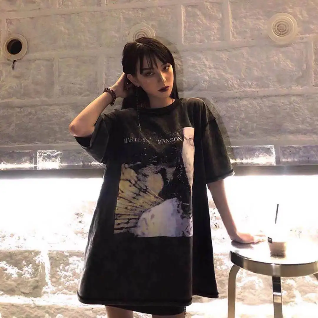 

Rare Marilyn Manson Vintage T Shirt vtg Damage wash worn tribute T-shirt loose short sleeve