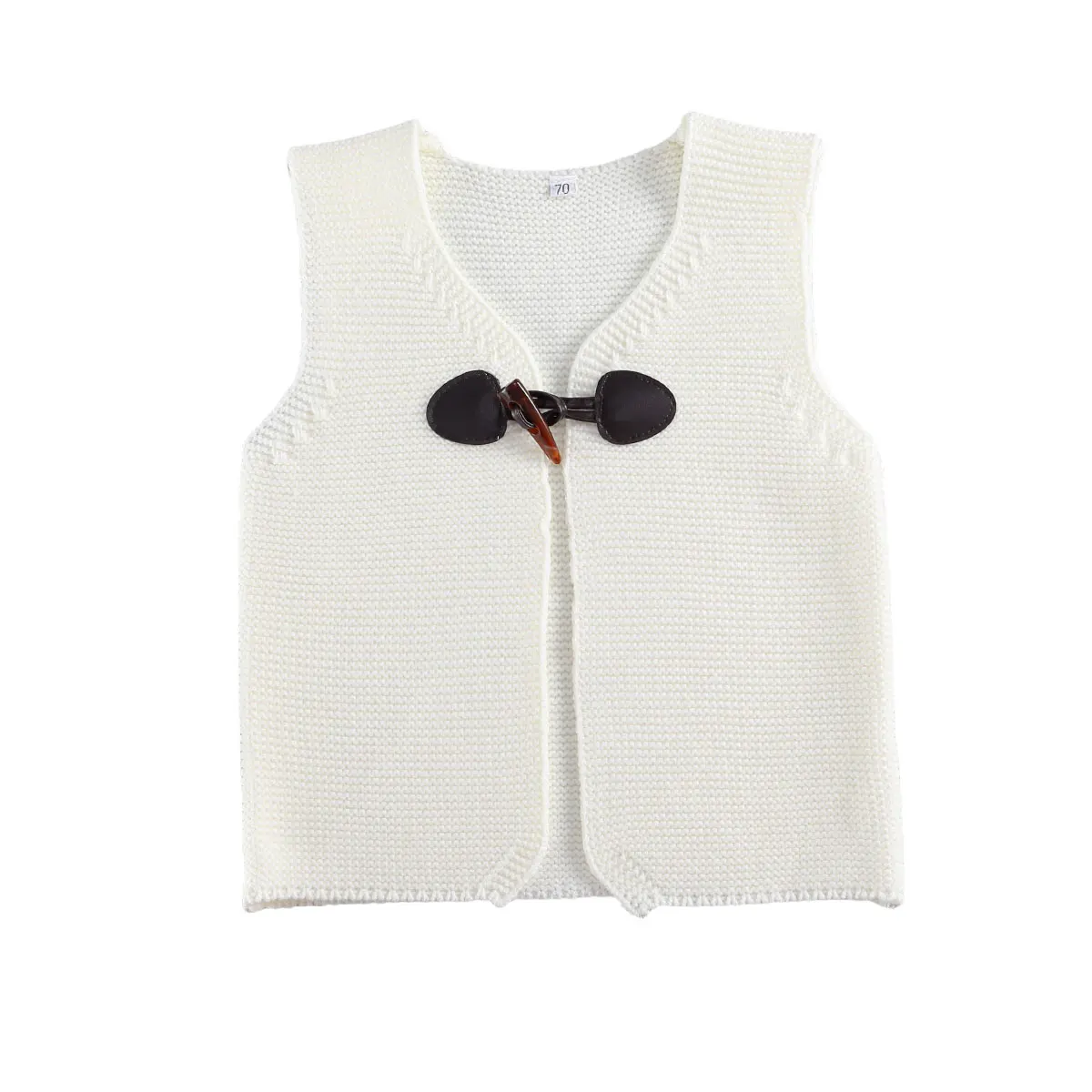 

Детский вязаный свитер, жилет без рукавов с роговыми пряжками на осень и зиму