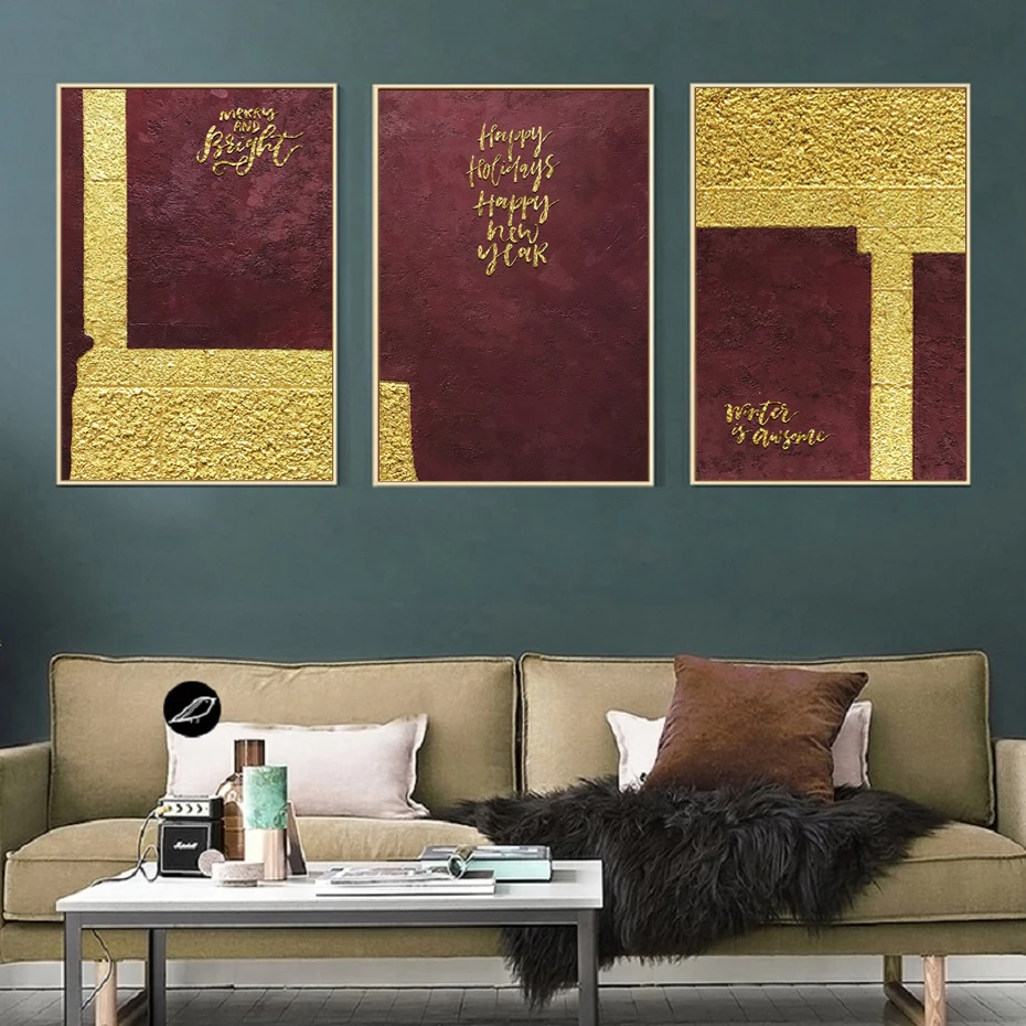 Золотые темно красные настенные художественные принты картины на холсте
