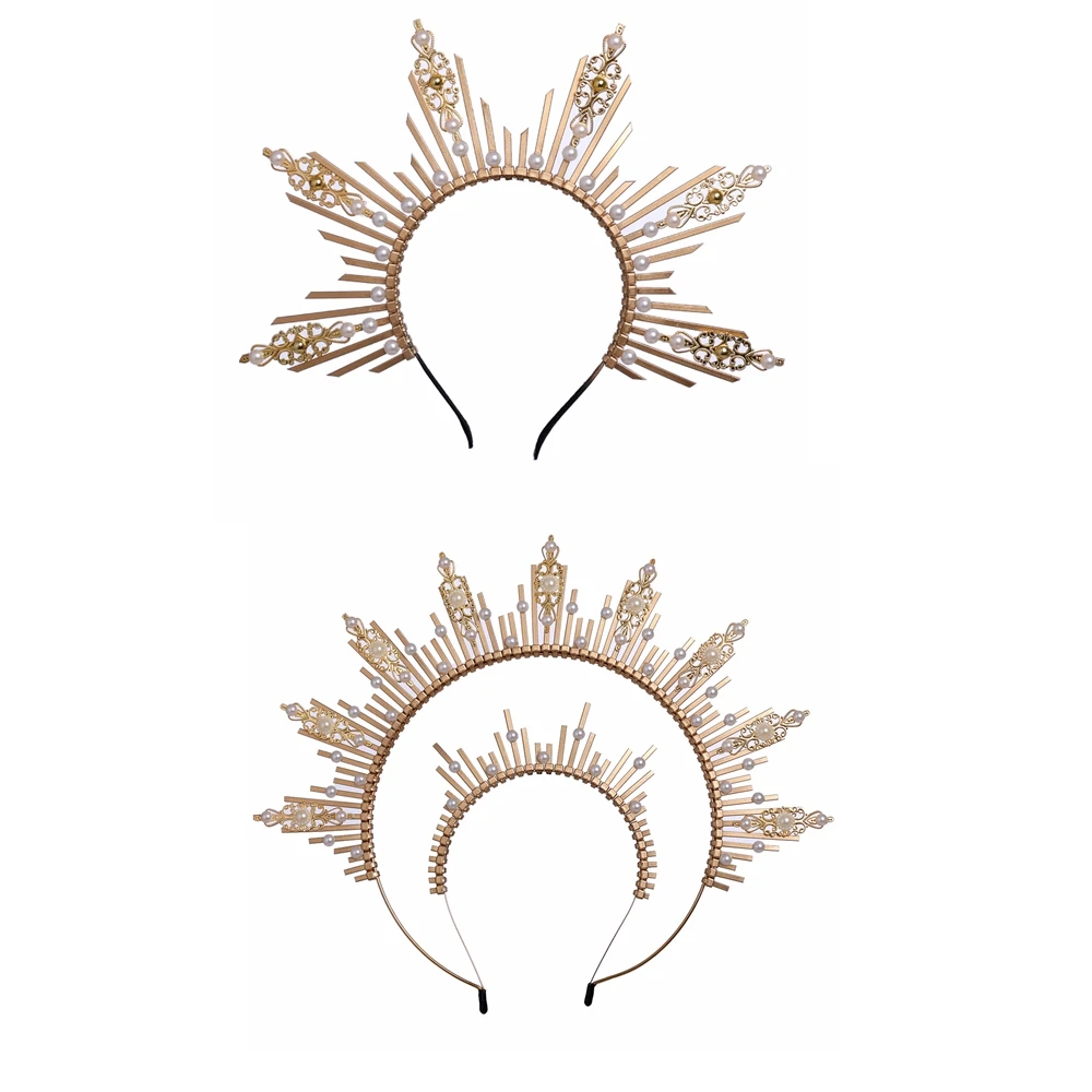 

Goddess Baroque Gothic Halo Crown Gold Halo Headpiece Boho Wedding Tiaras Spiked Sunburst Headband Mary Headdress