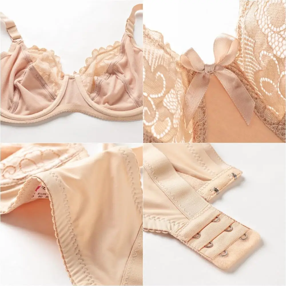 

Sexy Lace Perspective Bra Underwire Lace Embroidery Floral Bralette Plus Size E Cup Underwear Lingerie Intimates