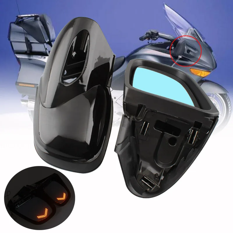 

Motorcycle Fairing Mount Rearview Side Mirrors Black Rearview Mirror LED Amber Turn Signals For BMW 99-08 K1200 K1200LT K1200M