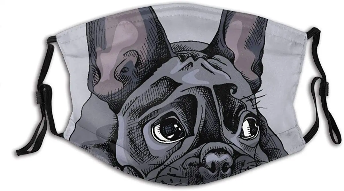

French Bulldog Nature Hand Lying Adorable Black Bored Funny Unisex Reusable Windproof Anti-Dust Mouth Neck Gaiter with 2Filters