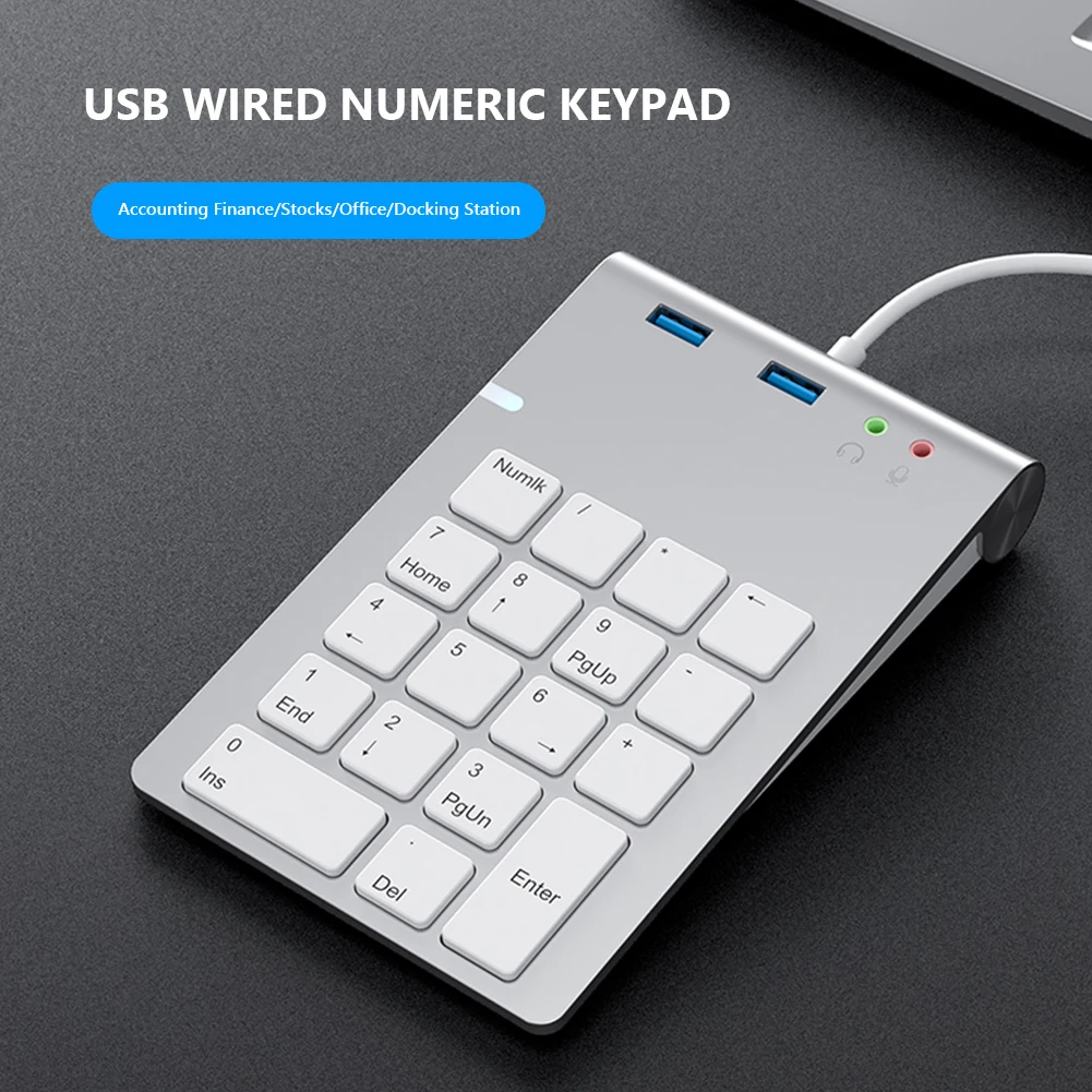 VODOOL 18 ключи цифровые клавиши клавиатуры Numpad USB3.0 концентратор цифровая клавиатура для Бухгалтерия ноутбука, настольного компьютера, ПК, ультра тонкая цифровая клавиатура