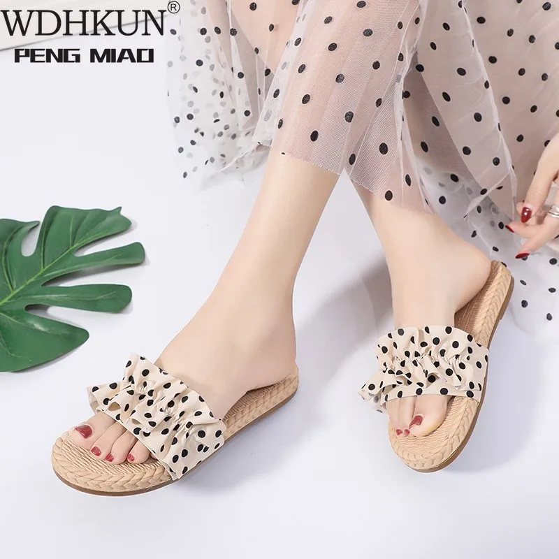 

Шлепанцы женские в мелкий горошек, дизайнерские сандалии без застежки, пляжные шлепанцы, для улицы светильник легкие тапочки со складками, ...