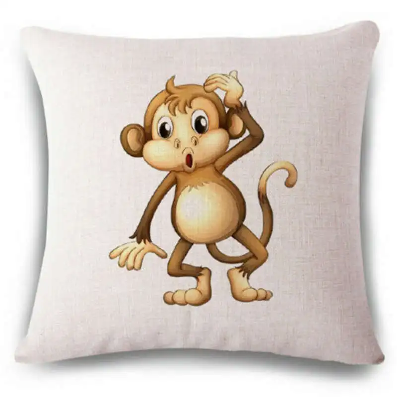 Мультяшные животные Милая обезьяна Ежик 45*45 наволочка хлопок лен Печатные