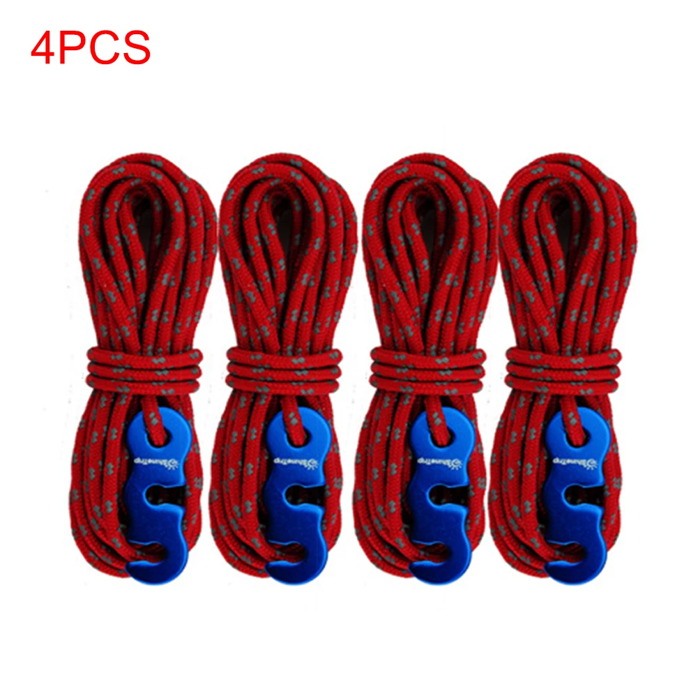 

4pcs 3mm Adjustable Wind Rope Reflective With S-Ring Hooks Multifunctional Alloy Outdoor Camping Tent Buckle Tent Accessories