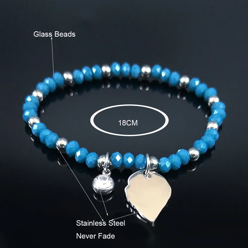 

2021 Blue Leaf Glass Bead Stainless Steel Boho Bracelet Silver Color Bracelets Bangles Womens jewelry bracelet femme B18708