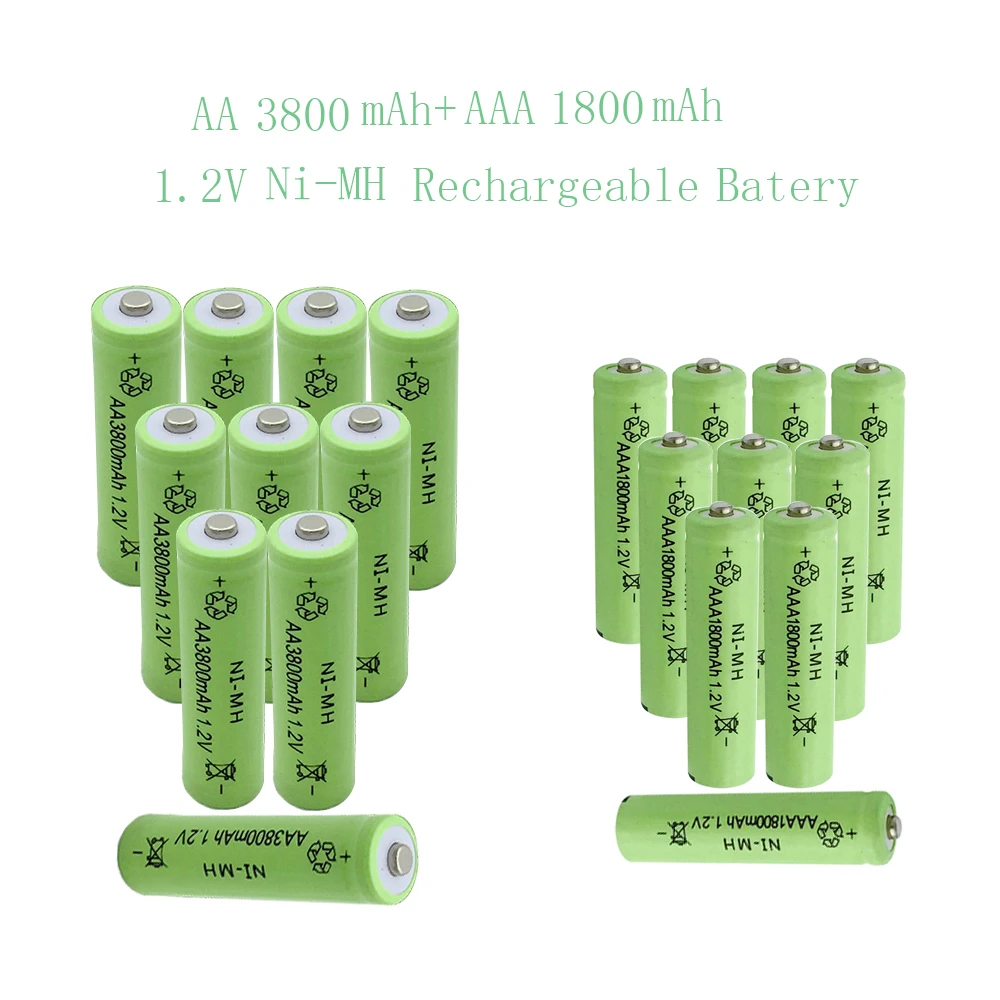 

10pcs AA 3800mAh + 10pcs AAA 1.2V 1800mAh Ni-MH Rechargeable Battery Combination for Remote Control Batteries Pre-Charged