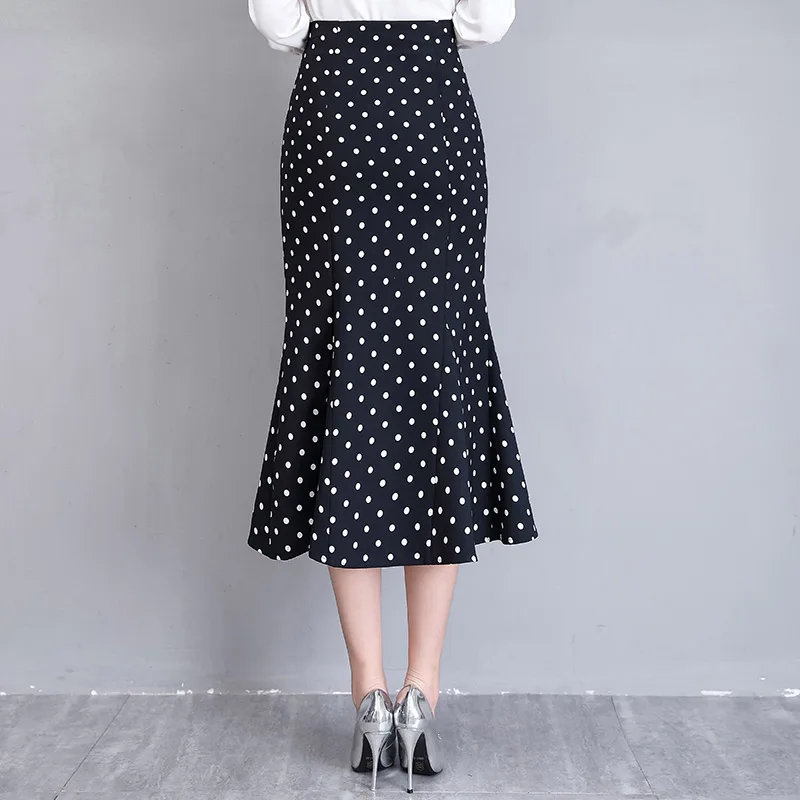 2019 High Waist Polka Dot Print Women Skirts FemininoThree Quarter Elegant Streetwear Femme Chiffon Long Skirt womens Clothing | Женская