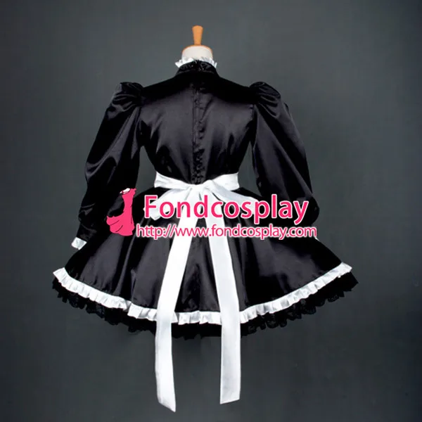 

Sexy Sissy Maid Dress Lockable Uniform Black Satin Dress Cosplay Costume Custom-made[G780]