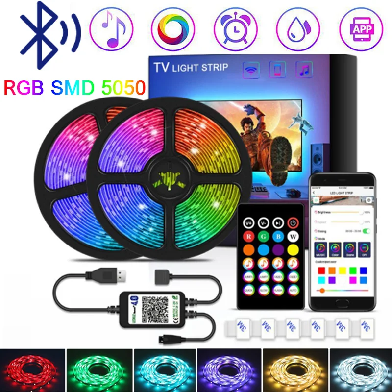 

RGB светильник ная лента 1/2/3 м Bluetooth 5 в SMD 5050 подсветка ПК USB TV водонепроницаемая гибкая фотолента