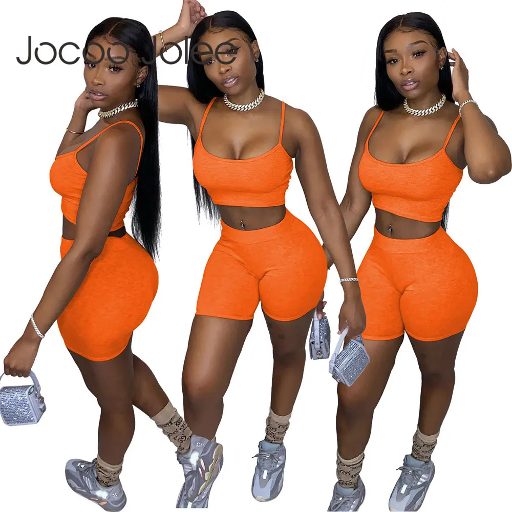 

Jocoo Jolee Two Piece Sets Fitness Crop Tank Top and High Waist Jogging Short Pants Sexy Camis Shorts Suits Casual Tracksuits