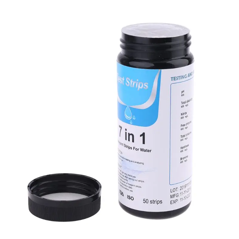 

50Strips Water Test Strips 7in1 Bromine pH alkalinity Nitrite Chlorine Hardness A5YD