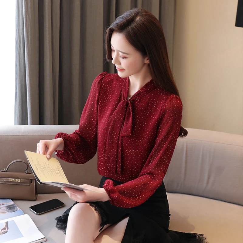 Женская шифоновая блузка с рукавами фонариками и галстуком бабочкой|Блузки| |