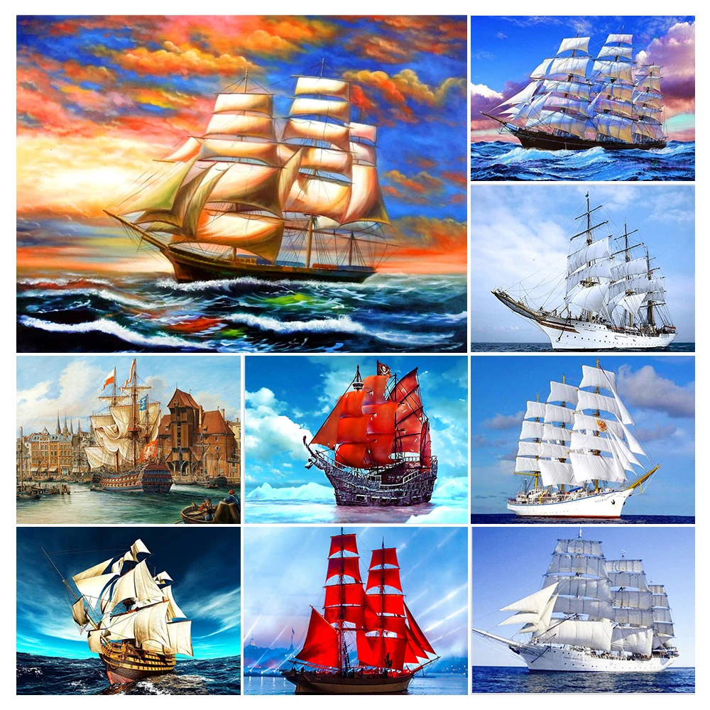 

DIY Diamond Painting Ship Sea Landscape Corss Stitch Kits 5D Full Drill Embroidery Mosaic Art Picture of Rhinestones Decor Gift
