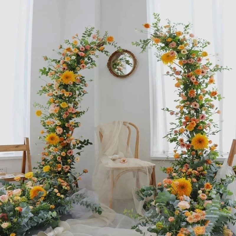 Accesorios de boda, tel&oacute;n de fondo de Metal, arco de escenario, decoraci&oacute;n de bienvenida, flor de hierro forjado, soporte de flores de boda-0