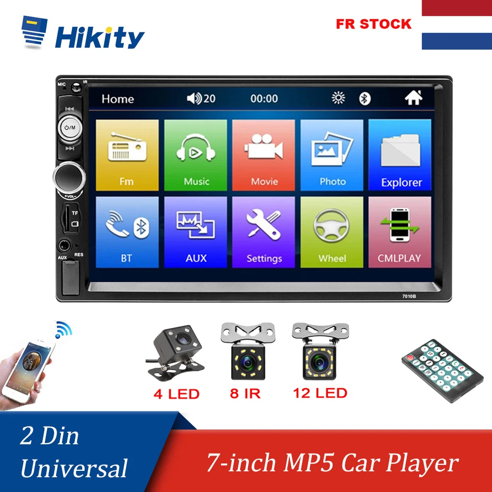 

Автомагнитола Hikity, мультимедийный плеер 2 Din с поддержкой Bluetooth, с 7-дюймовым сенсорным HD-экраном, FM-приемником, MP5, SD USB, AUX