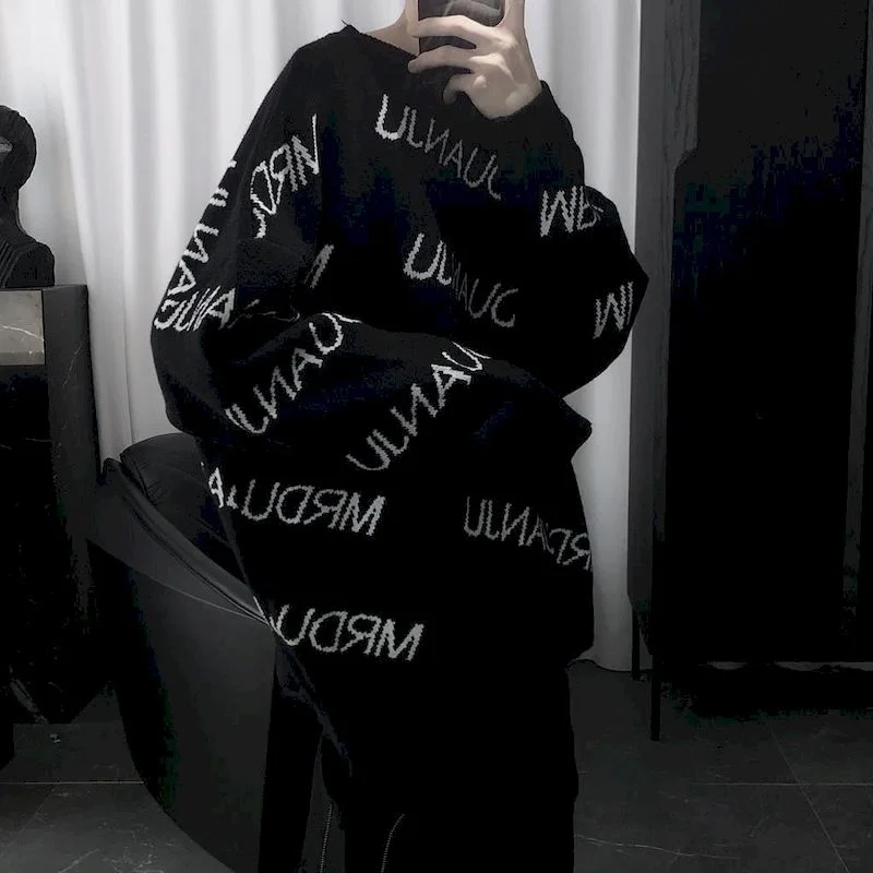 

2021 New Spring Winter Men's Sweaters Wild Homemade Dark Letters Thick Round Neck Loose Ins Couple Knit Bottoming Shirt Women