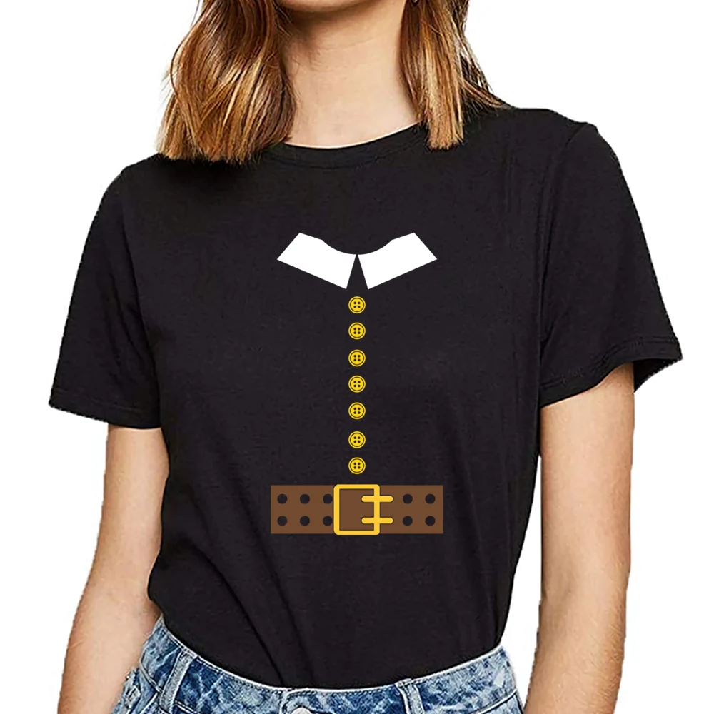 

Tops T Shirt Women thanksgiving day thanksgiving pilgrim Design Black Custom Female Tshirt