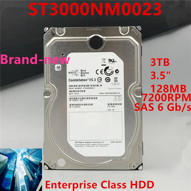 

New Original HDD For Seagate 3TB 3.5" 7.2K SAS 6 Gb/s 128MB 7200RPM For Internal Hard Disk For Enterprise HDD For ST3000NM0023