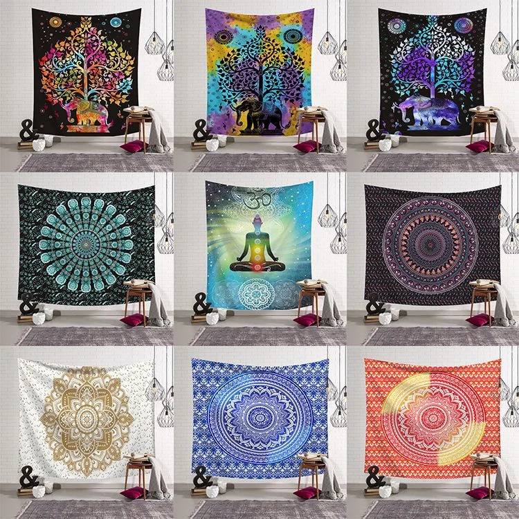 

Mandala tapestry Wall Hanging Large India Compass Fabric Decor Mandala blanket Yoga Mat Beach Towel 150x130 cm Carpet Wall Rug
