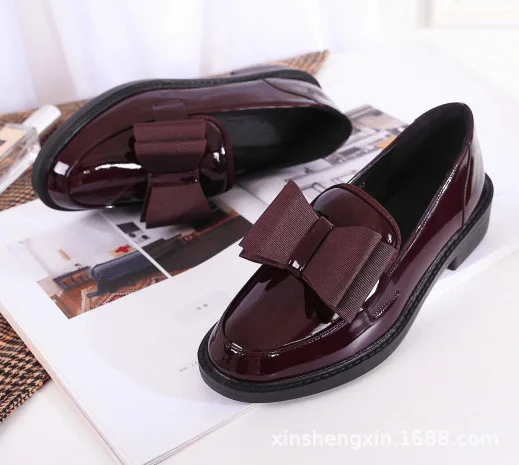 

NAKKESHMEN-Lefu Shoes Soft Bottom Bow 2021 New British Style Women's Shoes Soft Leather Round Head Shoes
