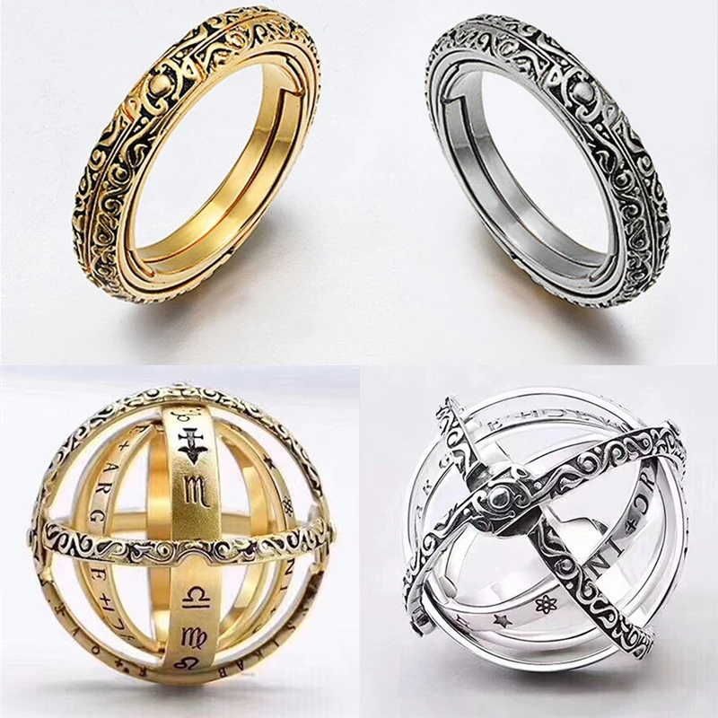 Imixlot Золотое винтажное астрономическое кольцо Сфера сложный вращающийся