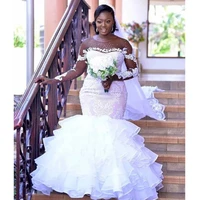 illusion long sleeve wedding dress mermaid ruffles skirt bridal gown high quality factory custom made dresses