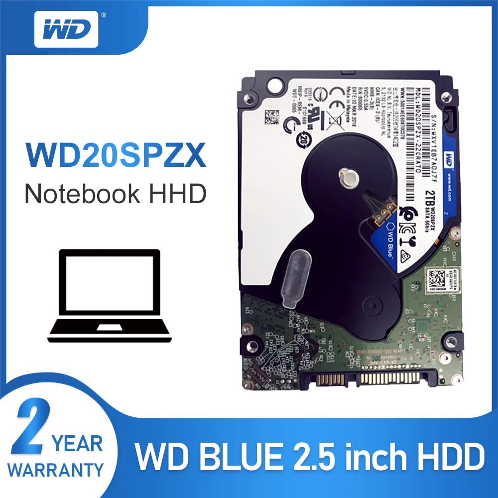 WD Blue 2 ТБ мобильный жесткий диск 5400 об/мин SATA 6 ГБ/сек. 128 МБ кэш 5 дюйма WD20SPZX|Внешние жесткие диски| |