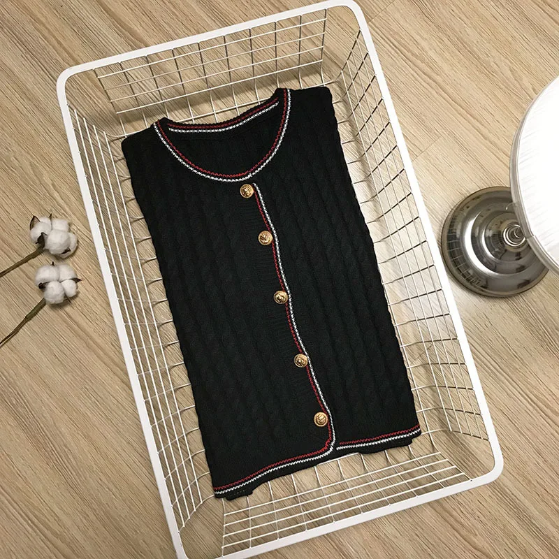 

Women Thick Autumn Winter Knitted Cardigans Striped Round Collar Long Sleeve Twist Knit Buttons OL Style Casual Sweater Top