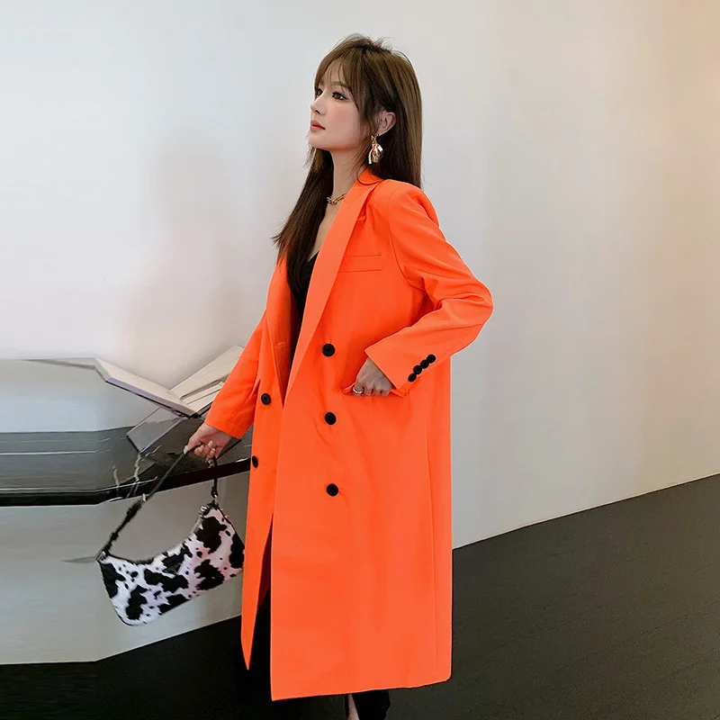

Orange new style windbreaker women's high end 2021 spring mid long temperament spring and autumn women's age reducing overcoat