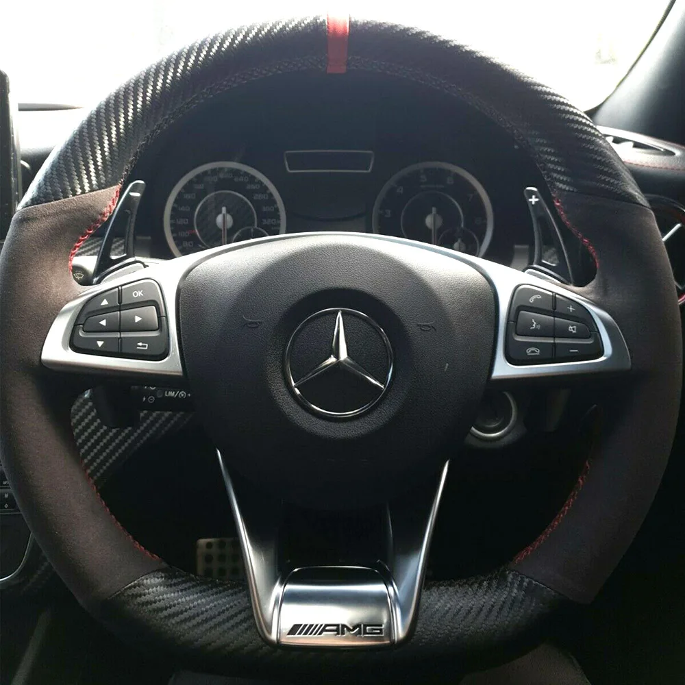 Чехол на руль из углеродного волокна и черной замши для Mercedes Benz S-Class S500 2016 / A-Class AMG
