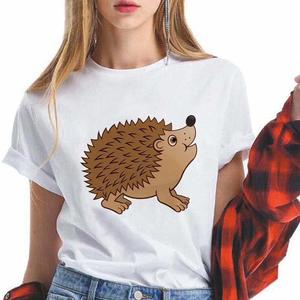 

Kawaii Little hedgehog Print Women's T Shirts Beautiful Style Loose White Short Sleeve Female Fashion Y2k Youth Clothing