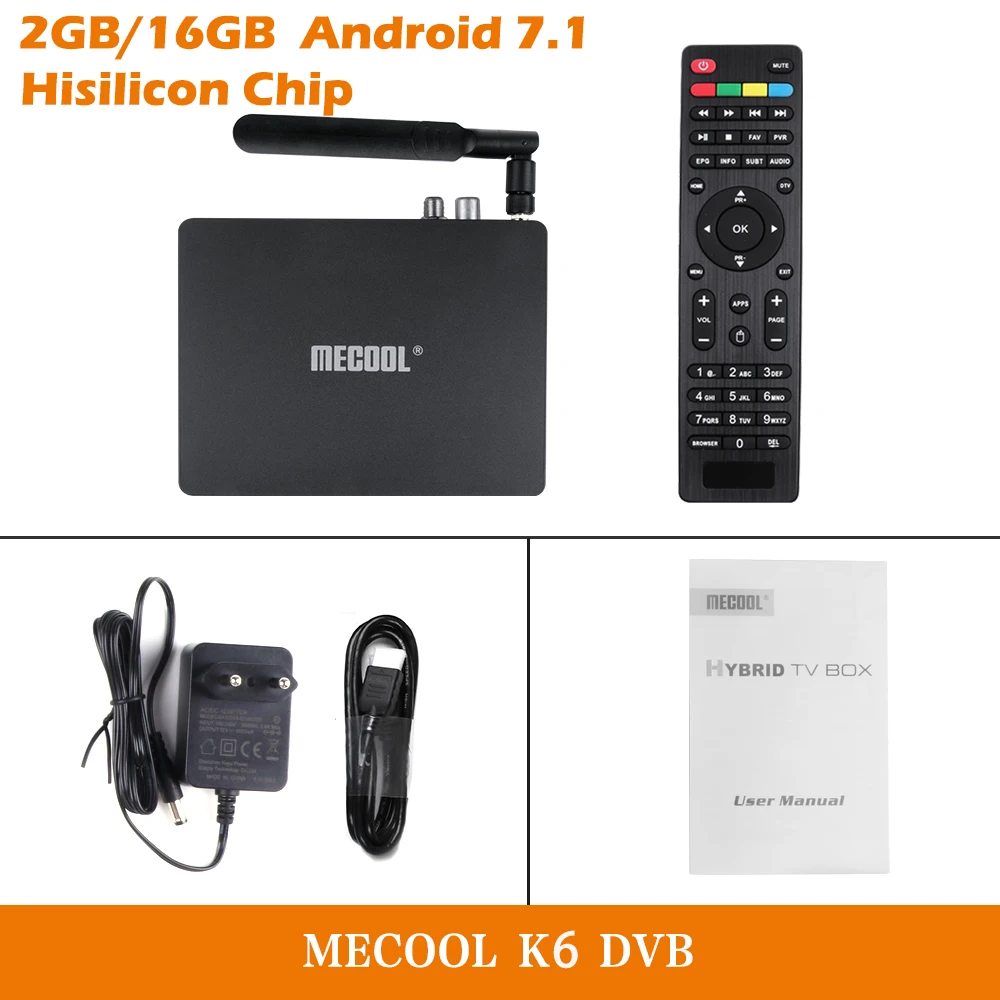K6 TV BOX MECOOL K6 Смарт ТВ коробка DVB-S2 DVB-T2 DVB-C Android 7,0 HiSilicon HI3798M 2 ГБ+ 16 Гб Media player двухъядерный процессор Wi-Fi 4K 3D HD Декодер каналов кабельного телевидения - Цвет: K6 TV BOX