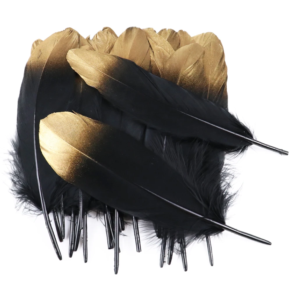 

24 Pieces Black Gold Goose Feathers 15-20cm 4-6inch for DIY Jewelry Crafts Handwork Accessory Natural Decorative Plumes