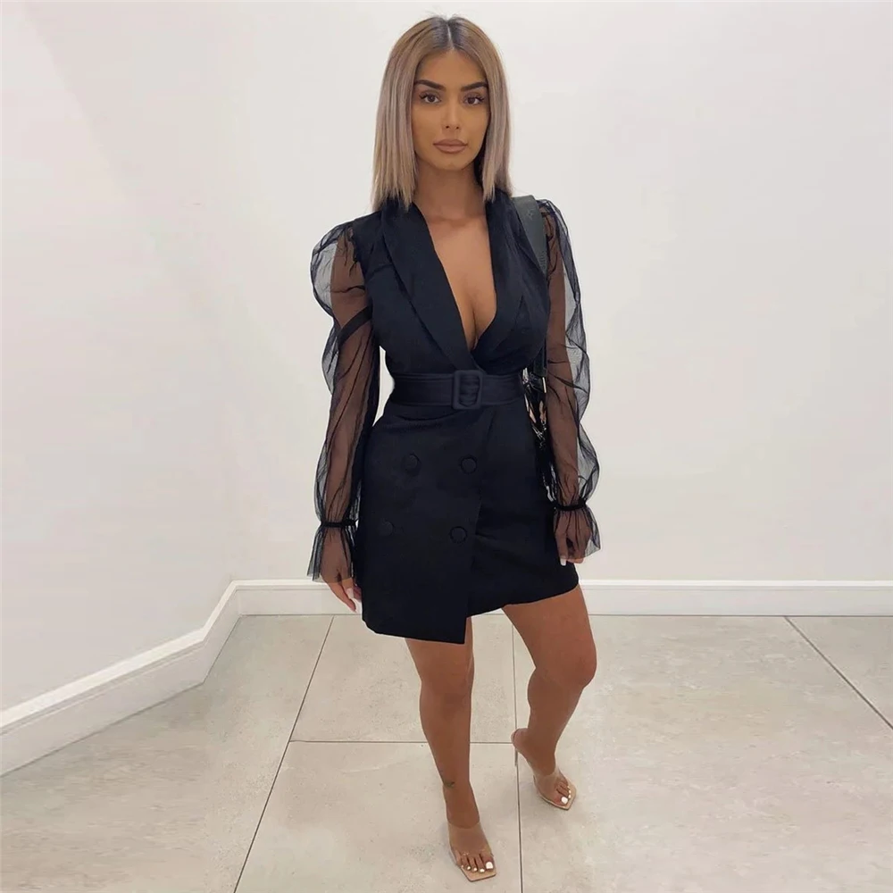 

Женское мини-платье; Сезон весна-осень; Пикантные женские вечерние облегающие платья для женщин с длинным рукавом сладкий платье с v-образны...