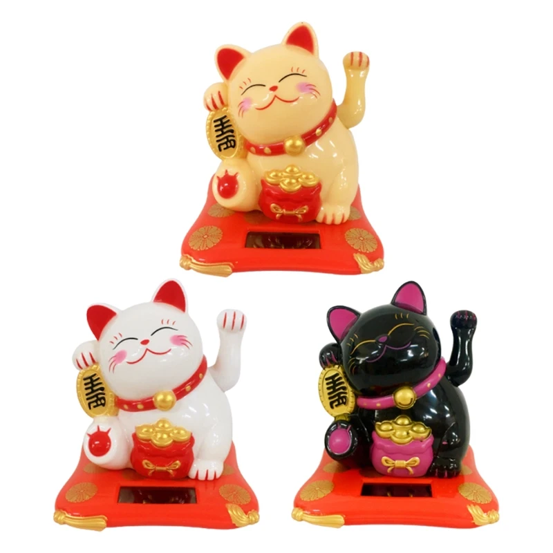 Solar Electric Cute Lucky Cat Ornaments Desktop Craft Art Home Shop Hotel Decor | Дом и сад