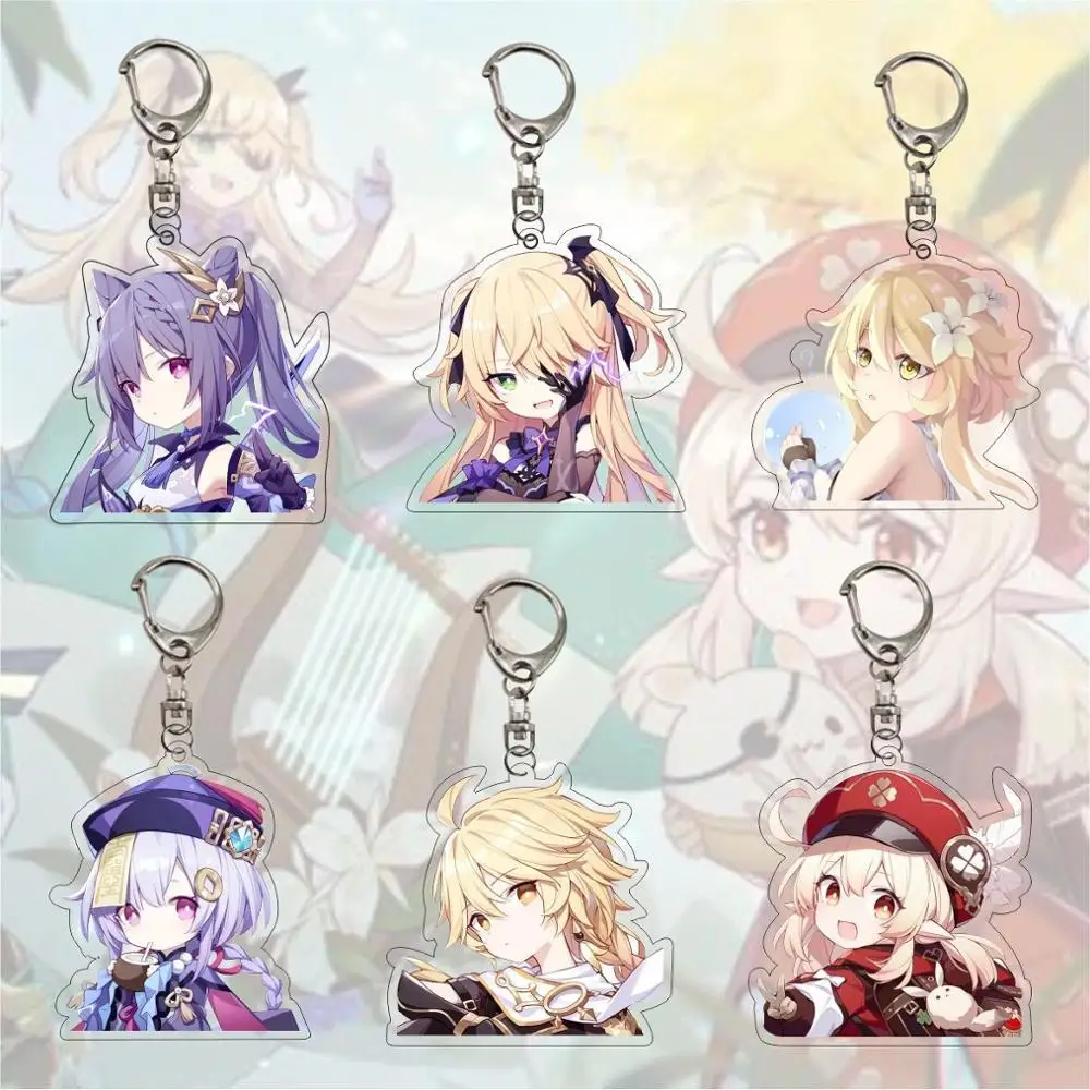 

Anime Game Genshin Impact Acrylic Keychain Delicate Printed Cartoon Venti Paimon Diluc Key Chain School Bag Charm Gift Trinkets